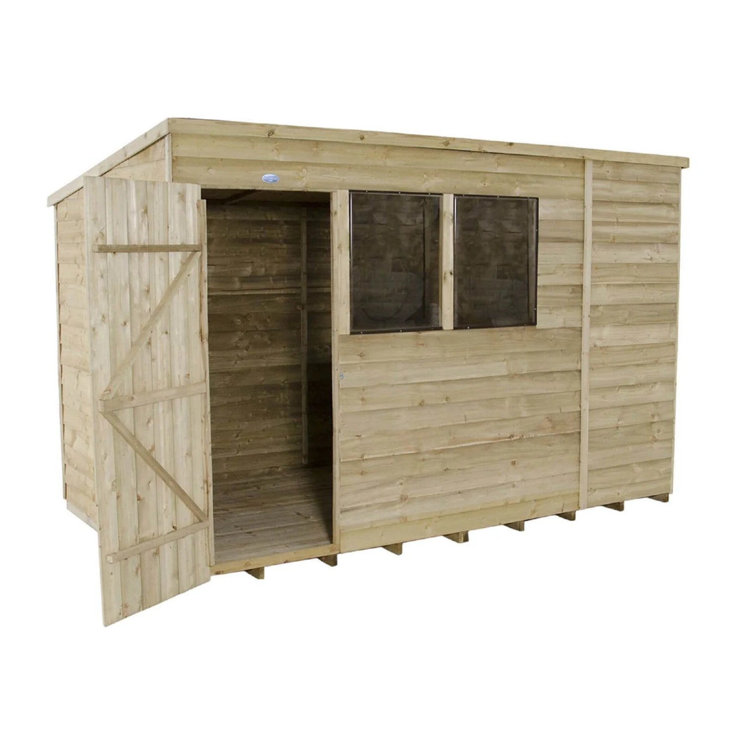 10x6ft Forest Natural Timber Overlap Pent Pressure Treated Wooden Shed
