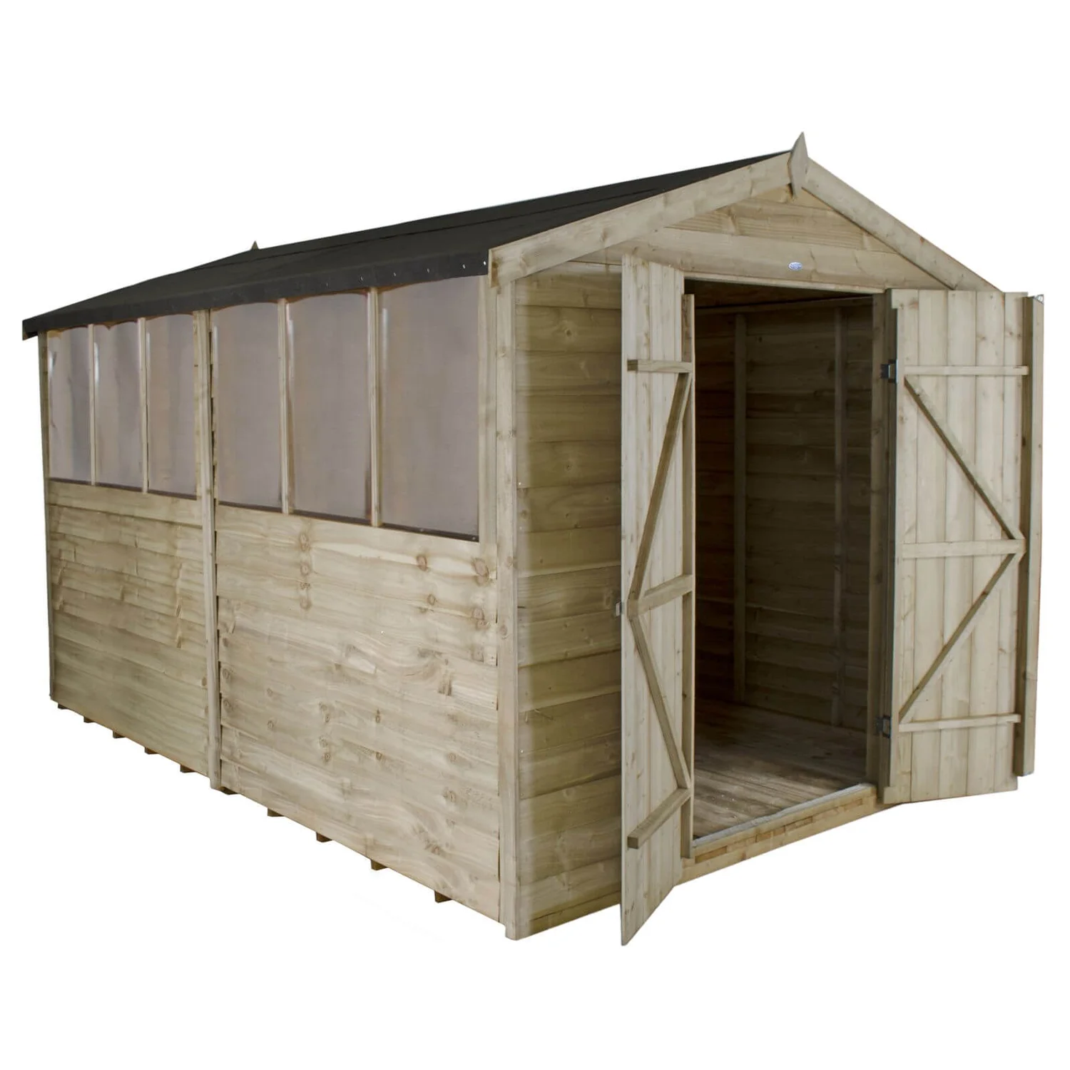 8x12ft Forest Natural Timber Overlap Apex Wooden Workshop - Image 2