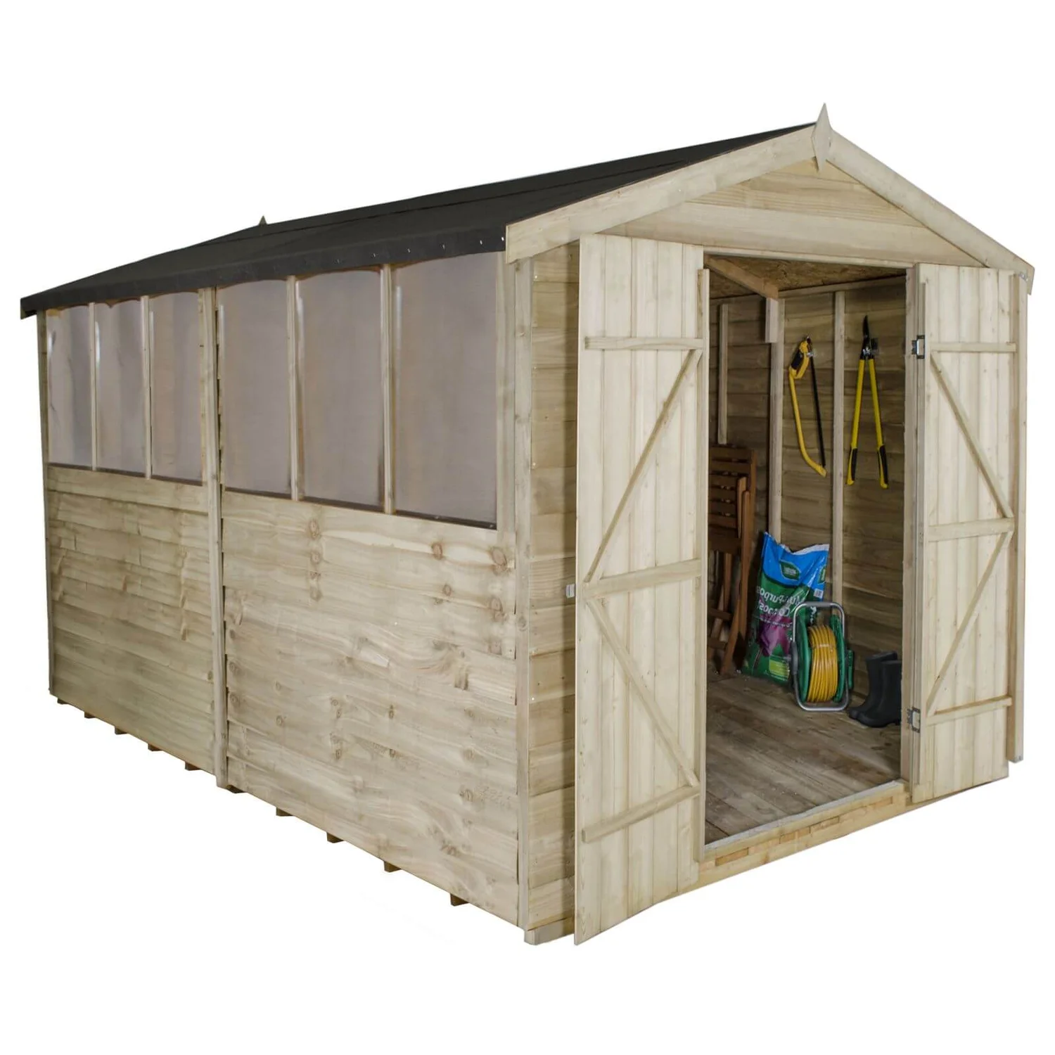8x12ft Forest Natural Timber Overlap Apex Wooden Workshop - Image 3