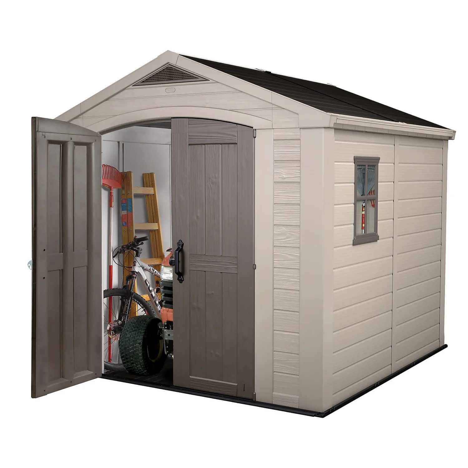 Keter Factor 8 X 8ft Outdoor Garden Apex Storage Shed - Beige/Brown - Image 4