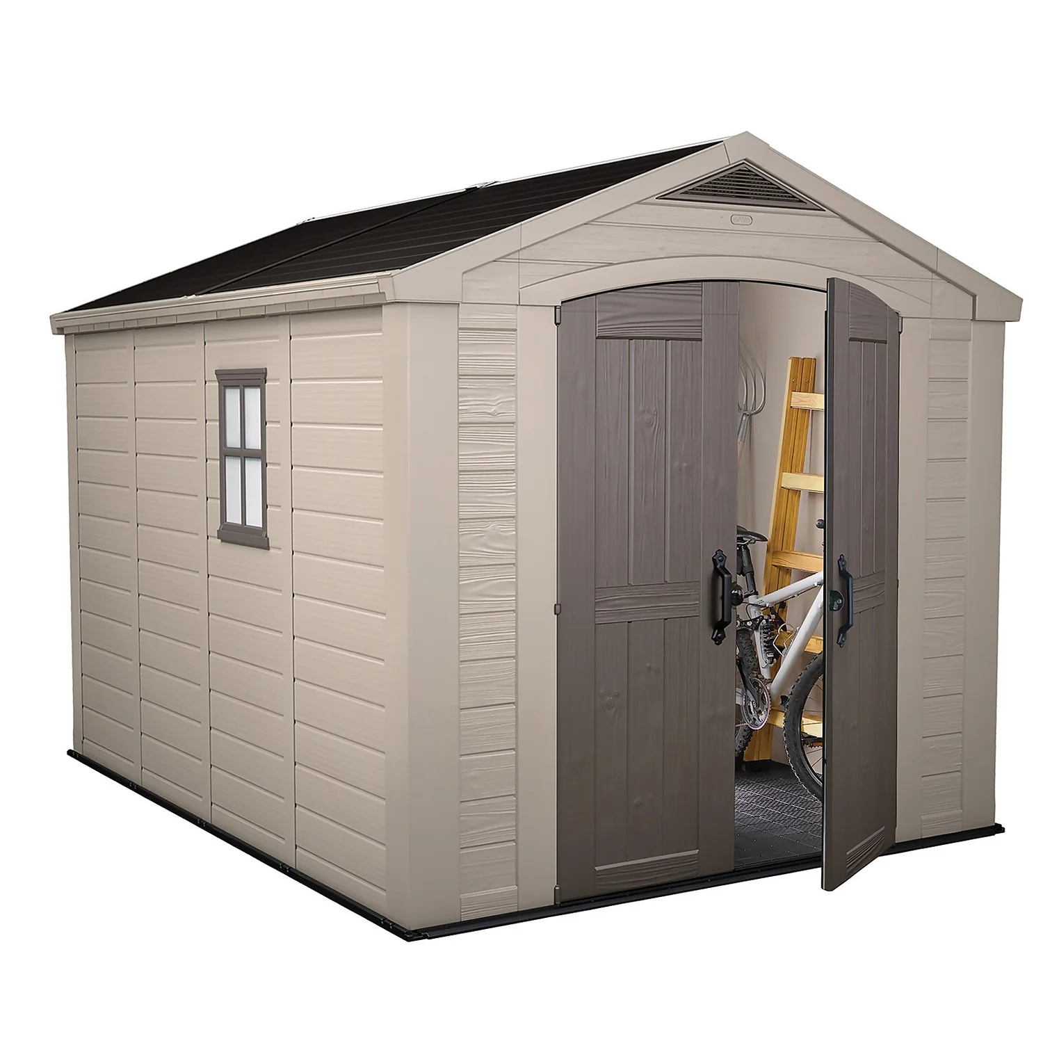Keter Factor 8 X 11ft Outdoor Garden Apex Storage Shed - Beige/Brown - Image 3
