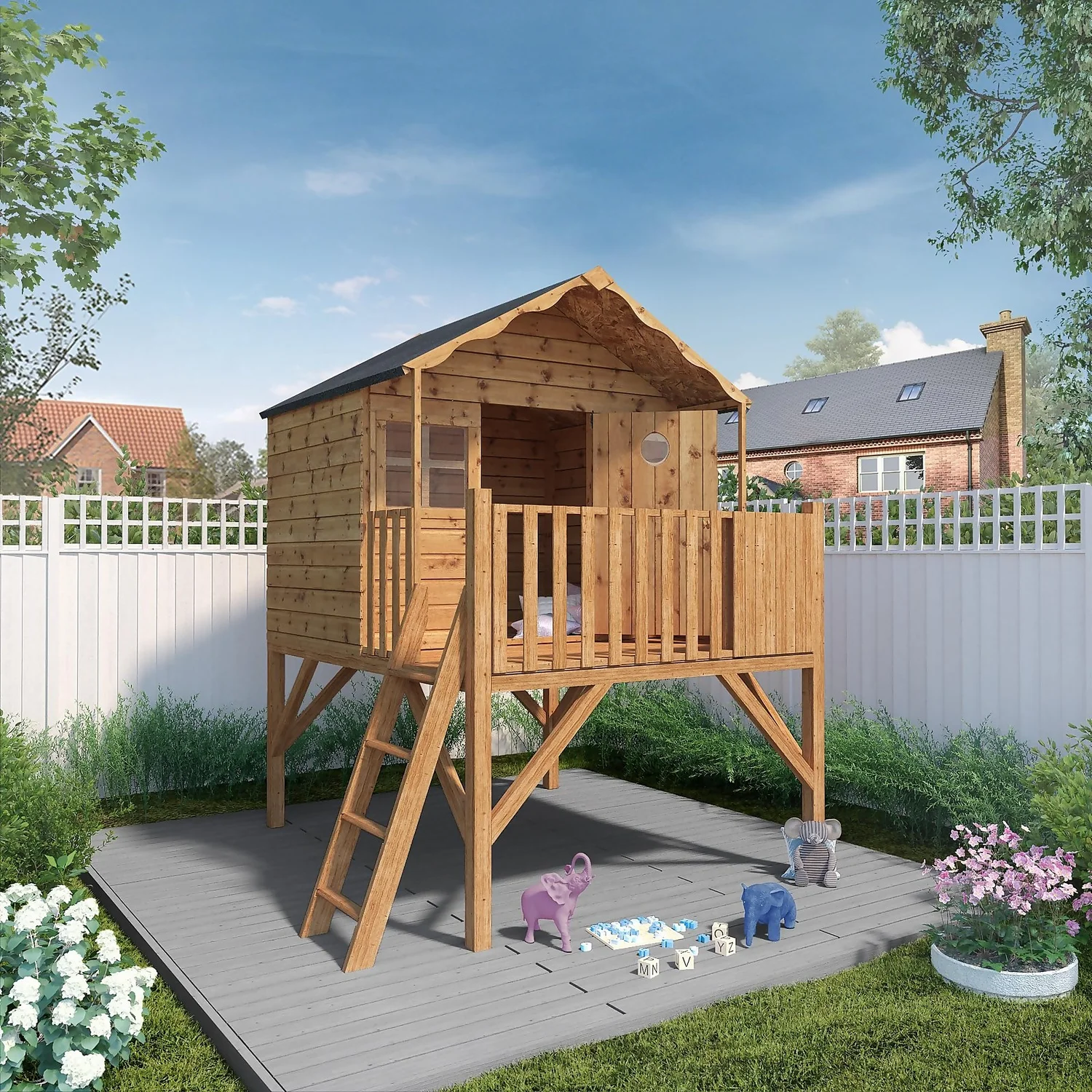 Mercia 8 X 7ft Honeysuckle Wooden Playhouse With Tower - Installation Included - Image 2
