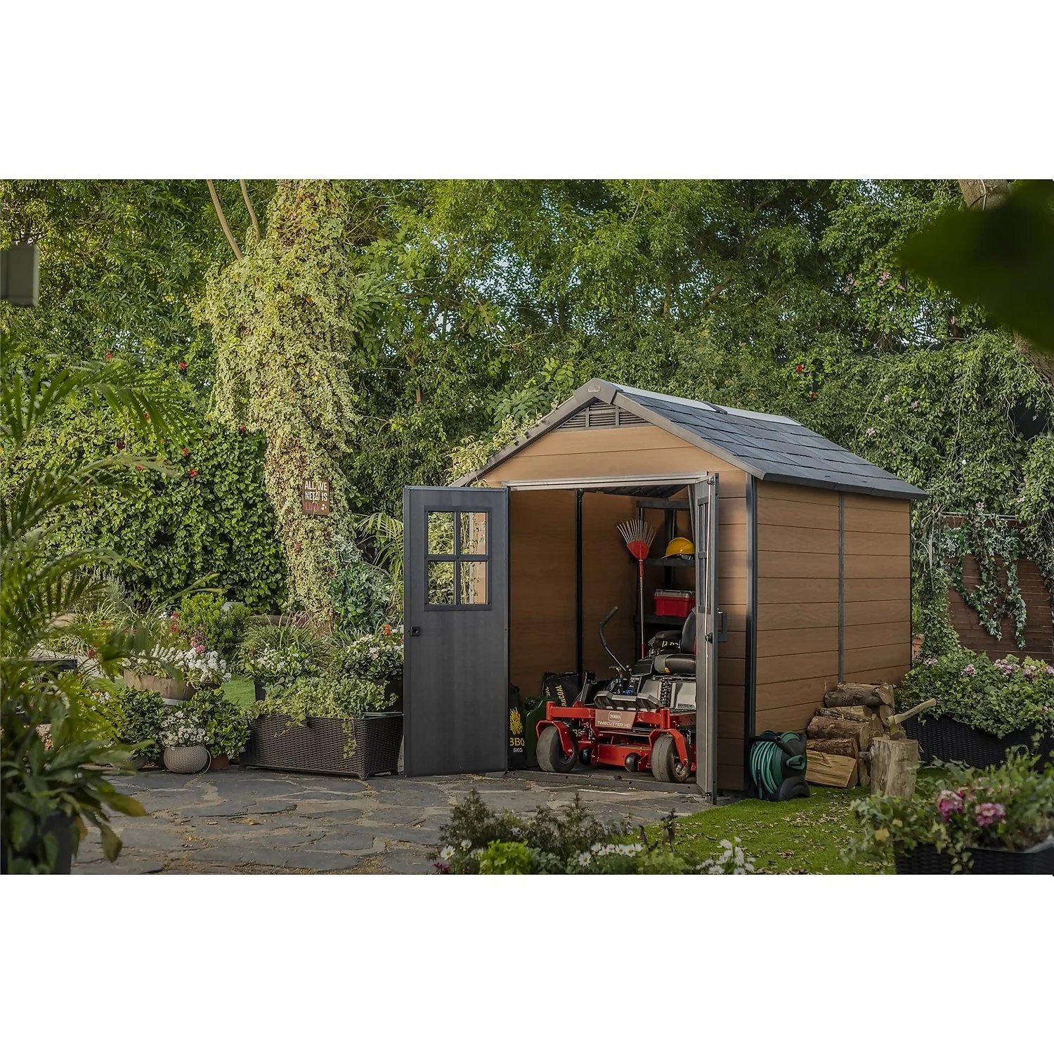 Keter Newton 7.5 X 9ft Outdoor Plastic Garden Storage Shed - Brown - Image 2