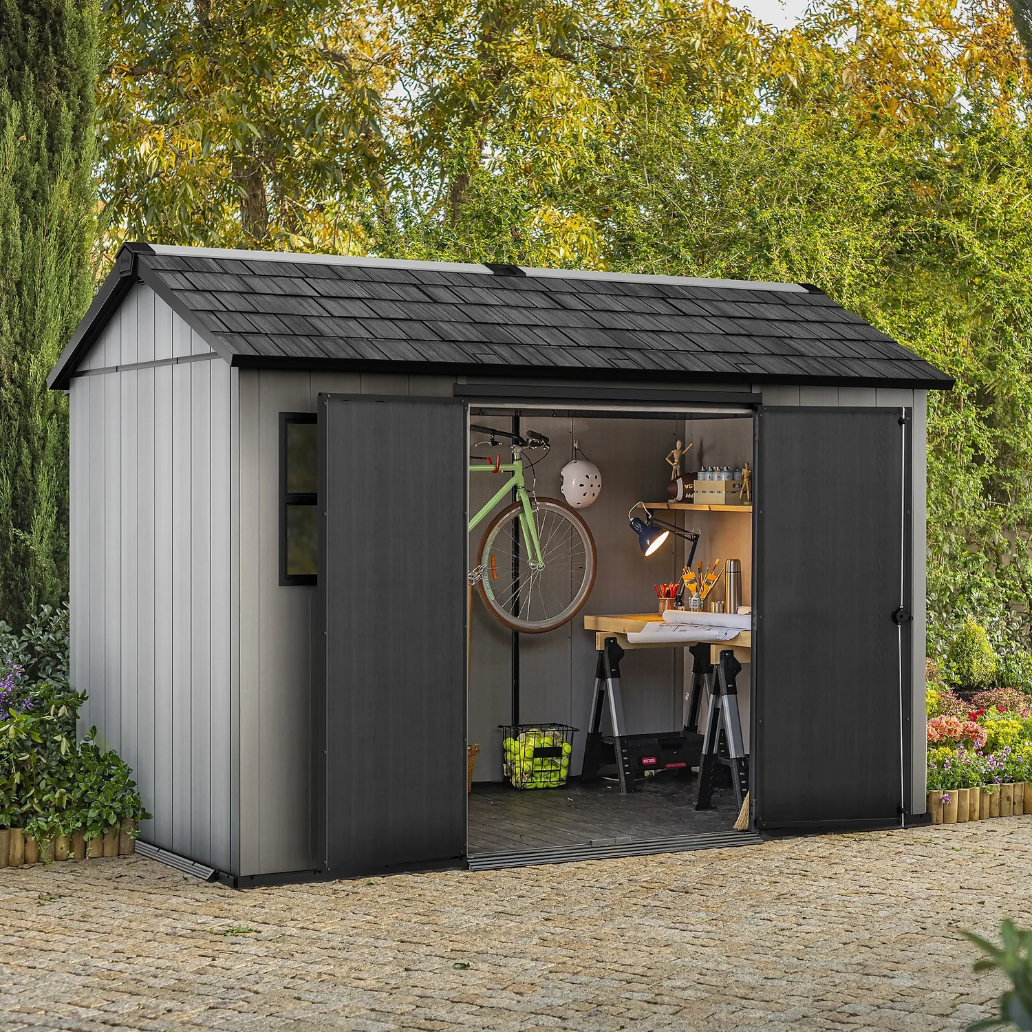 Keter Oakland 11 X 7.5ft Outdoor Garden Apex Storage Shed - Grey - Image 3
