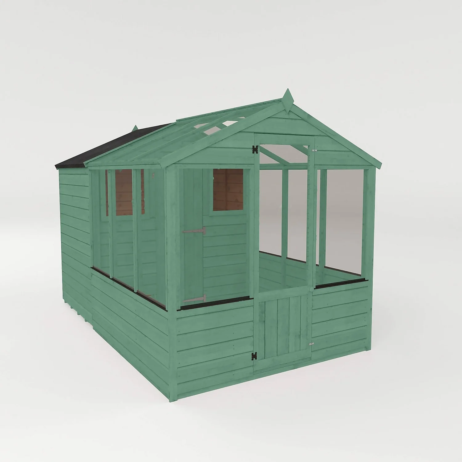 Country Living Grassthorpe 10 X 6ft Traditional Apex Greenhouse Combi Shed Painted + Installation - Aurora Green