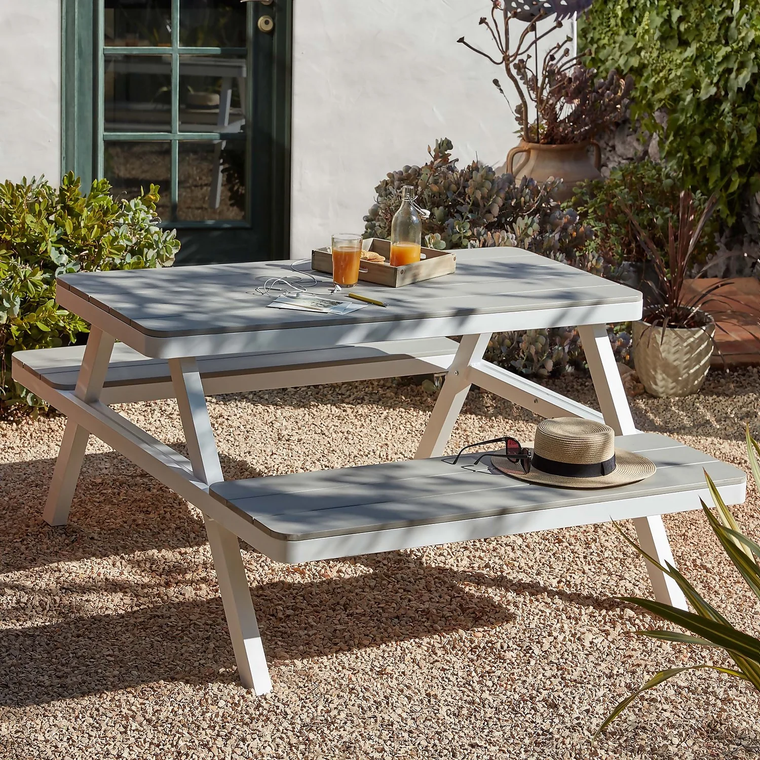 Picnic Bench - White & Grey - Image 8