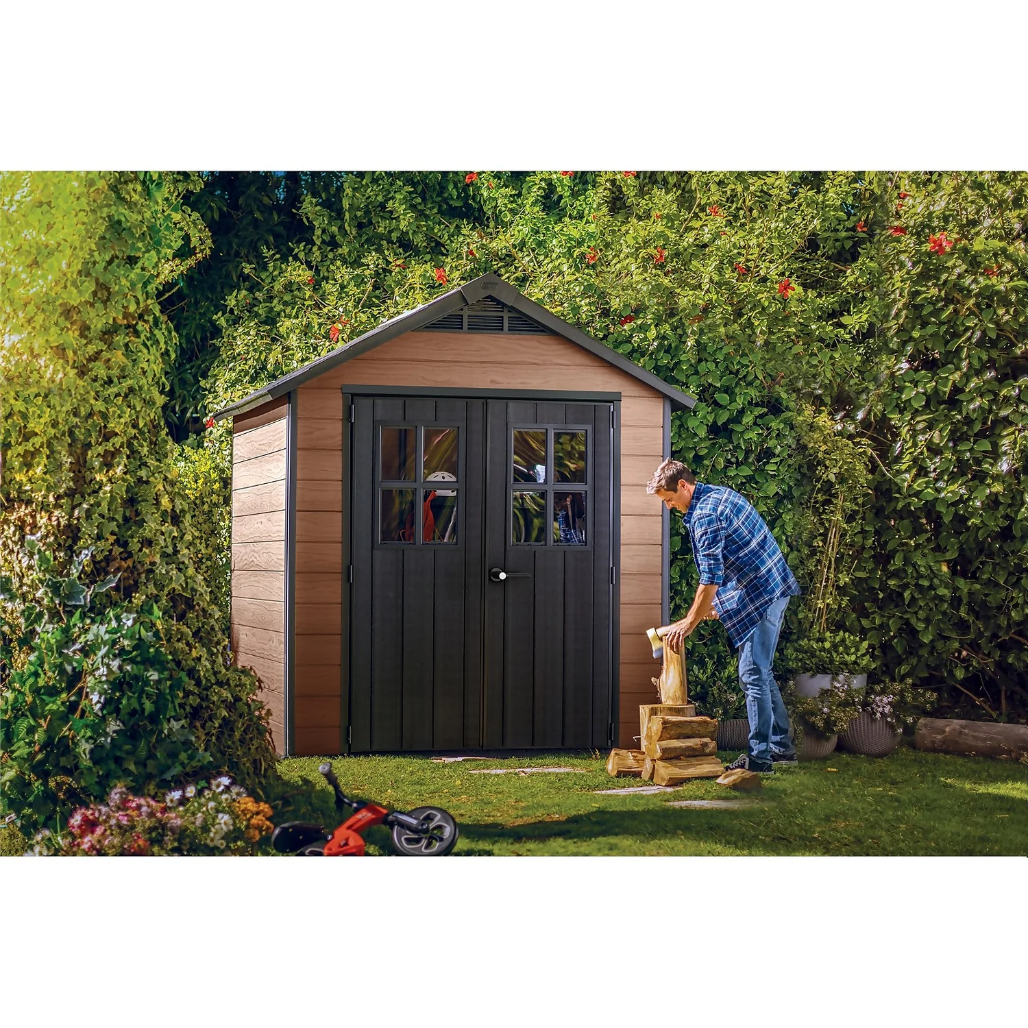 Keter Newton 7.5 X 7ft Outdoor Plastic Garden Storage Shed - Brown - Image 9
