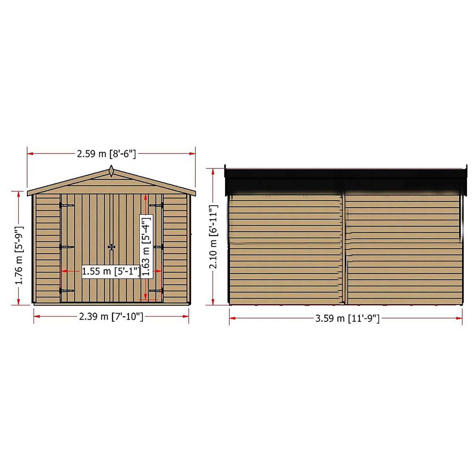 Shire 12 X 8ft Shed Overlap Double Door - No Windows - Image 9