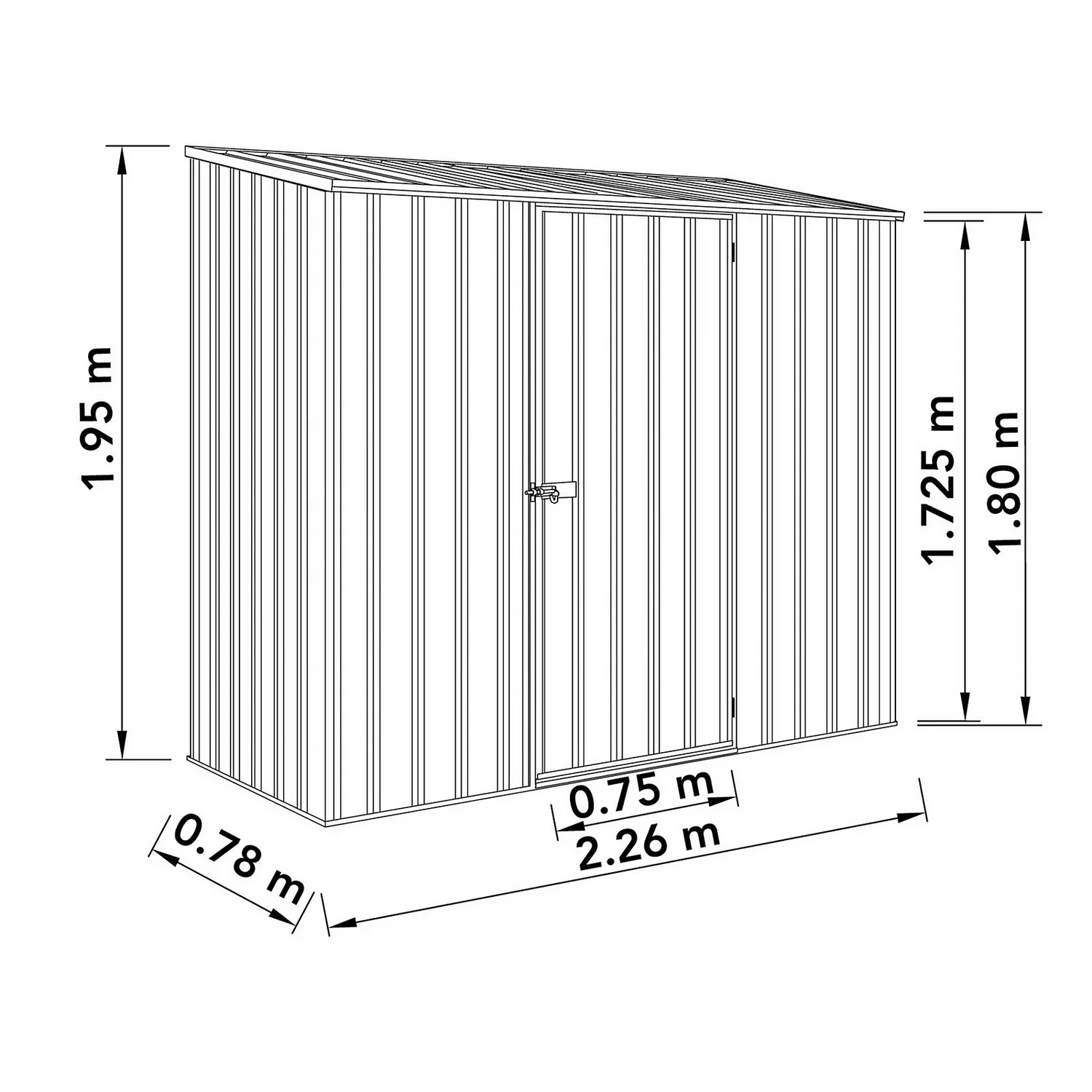 Absco 7.5 X 3ft Space Saver Metal Pent Shed - Zinc - Image 3
