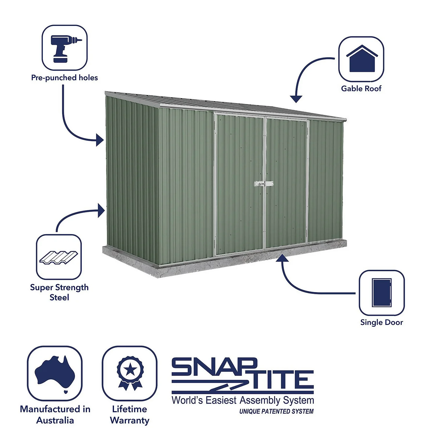 Absco 10 X 5ft Space Saver Metal Pent Shed - Green - Image 2