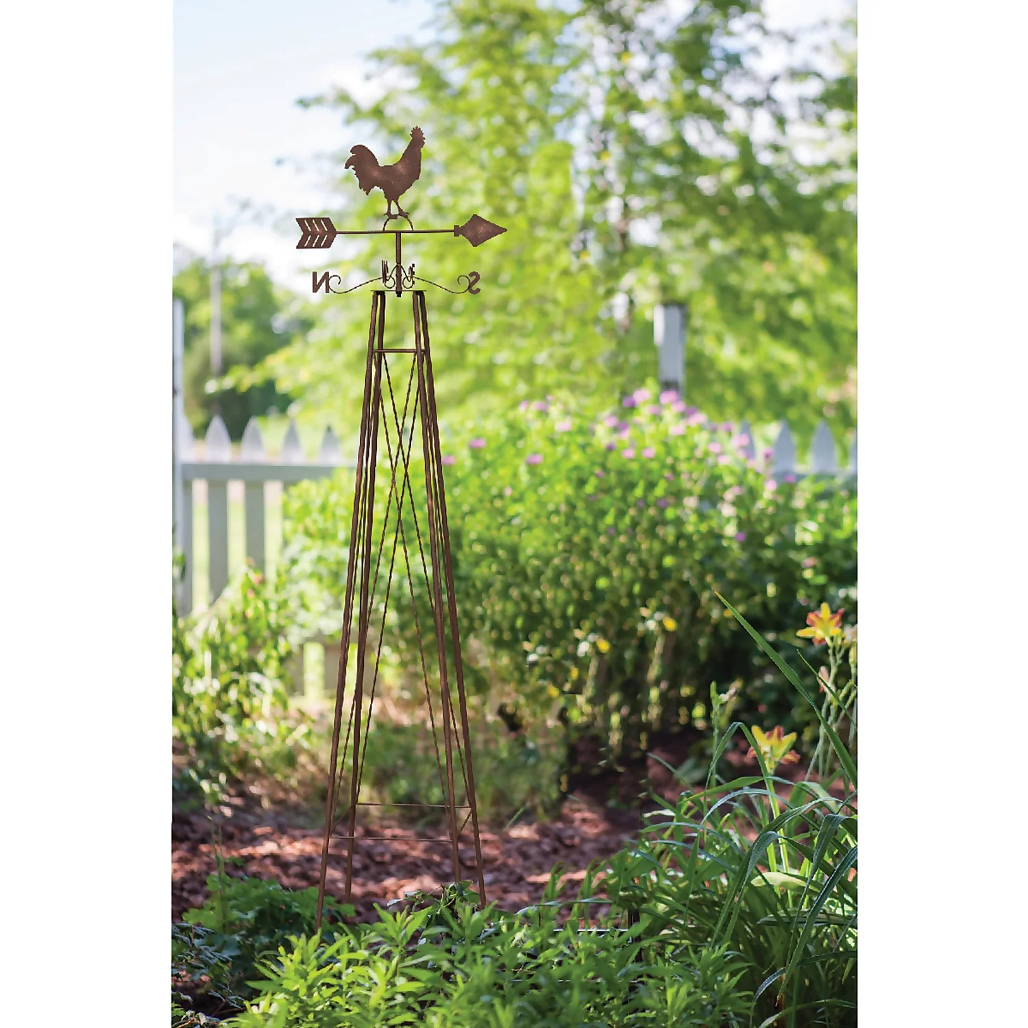 Panacea Rooster Weathervane Steel Obelisk - Rust - Image 2