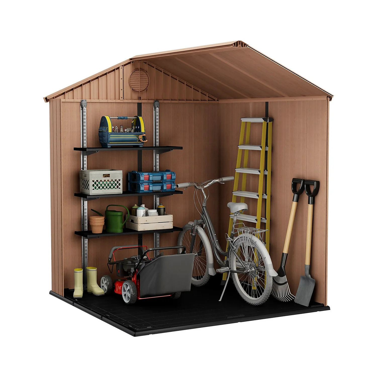 Keter Darwin Outdoor Apex Garden Storage Shed 6ft X 6ft - Brown - Image 8