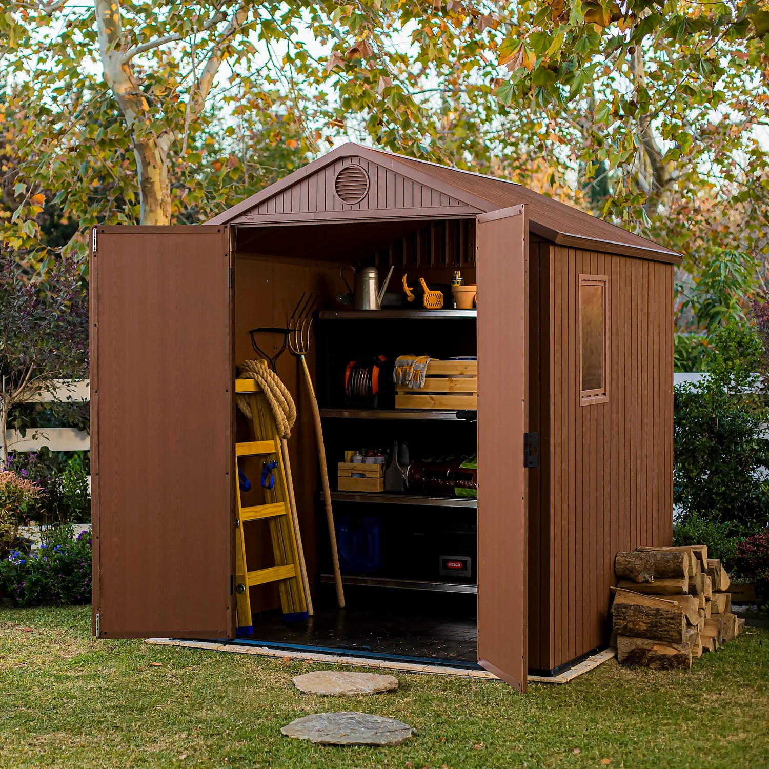 Keter Darwin Outdoor Apex Garden Storage Shed 6ft X 6ft - Brown - Image 2