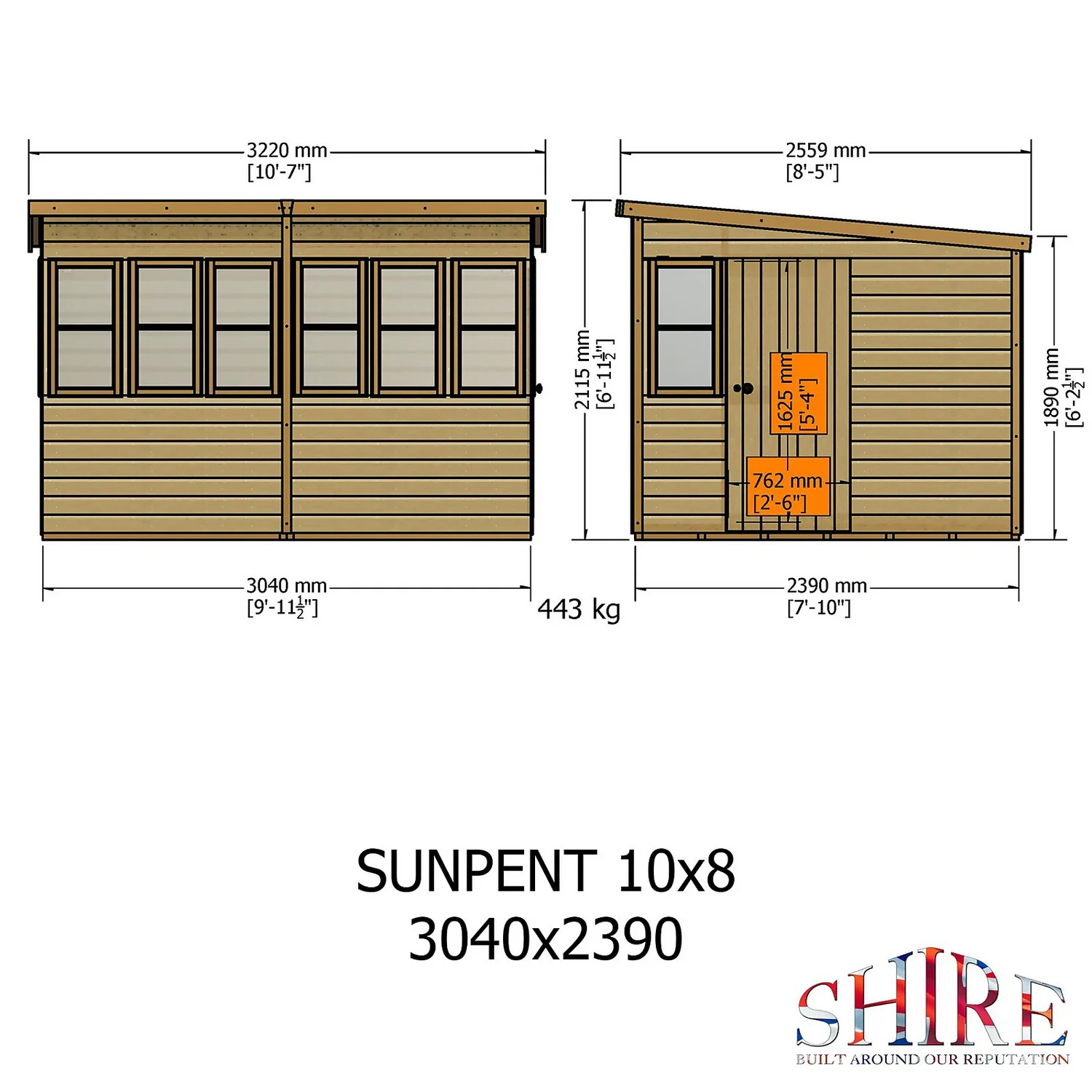 Shire 10 X 8ft Sun Pent Shed - Including Installation - Image 3