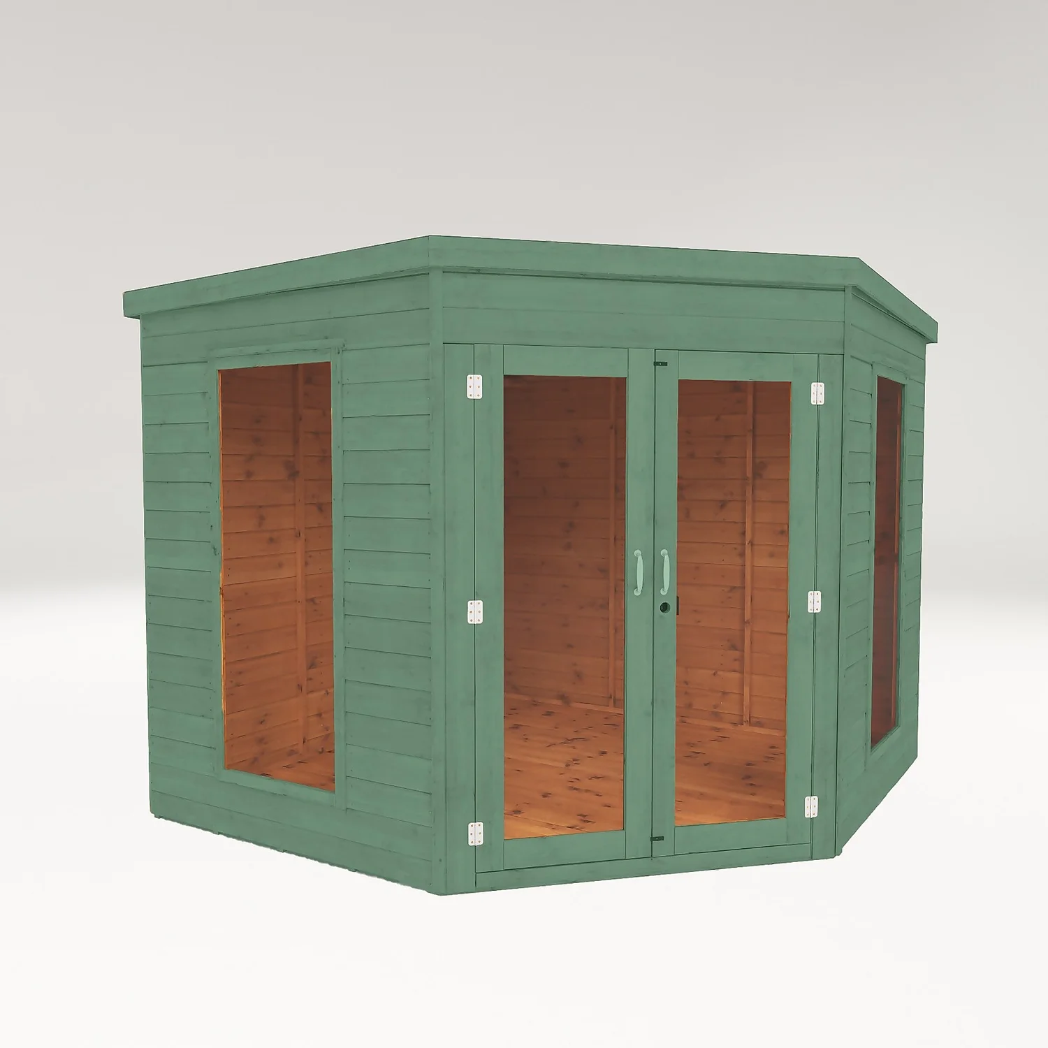 Country Living Premium Ribble 8ft X 8ft Corner Summerhouse Painted + Installation - Aurora Green