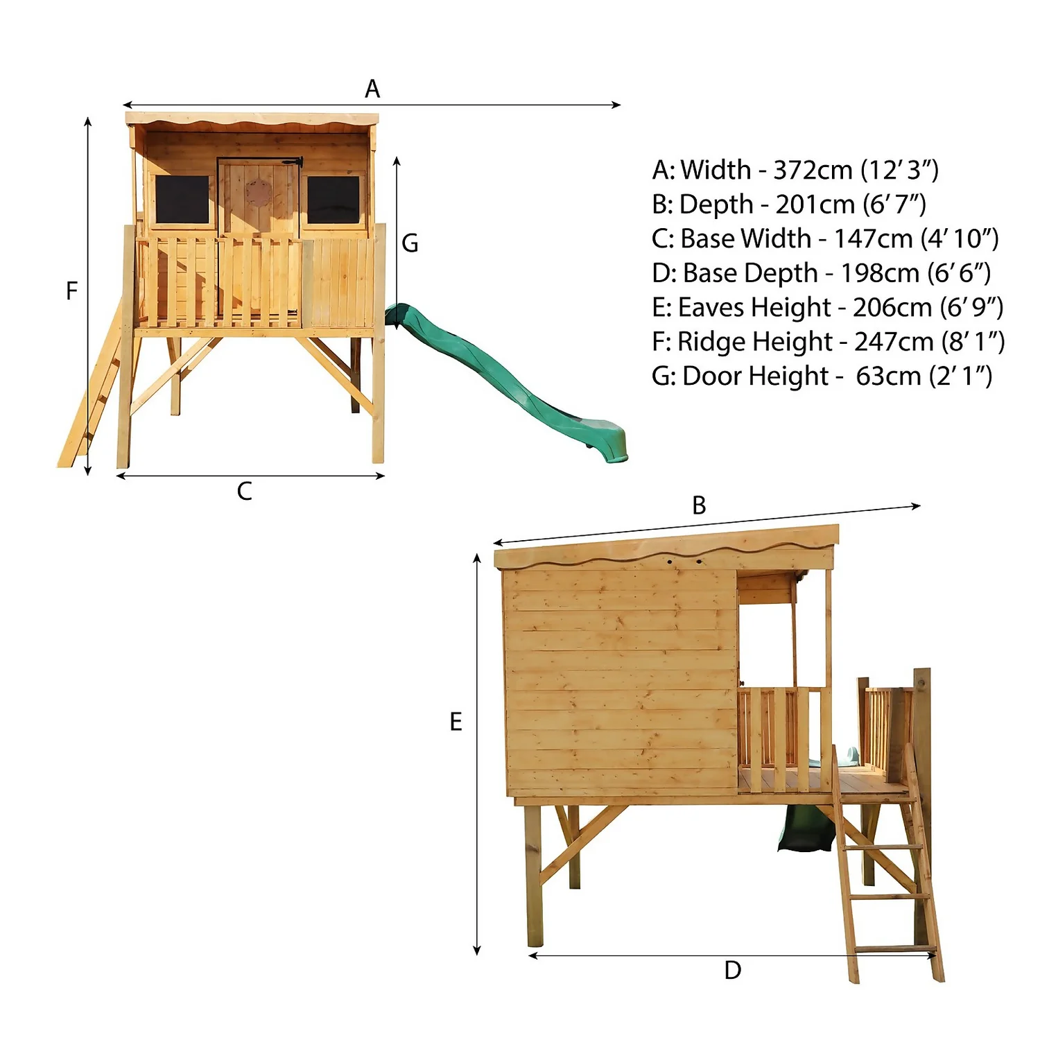 Mercia 5ft X 6ft Pent Wooden Playhouse With Tower & Slide - Image 8