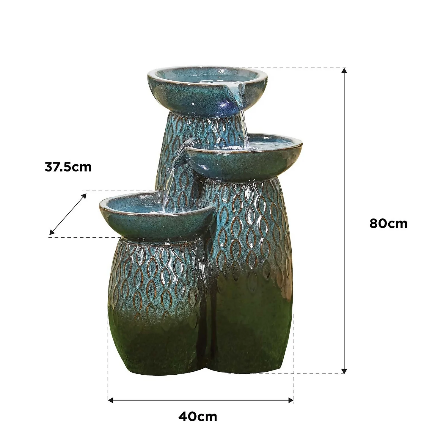Stylish Fountain Glazed Trio Water Feature With LEDs - Image 4
