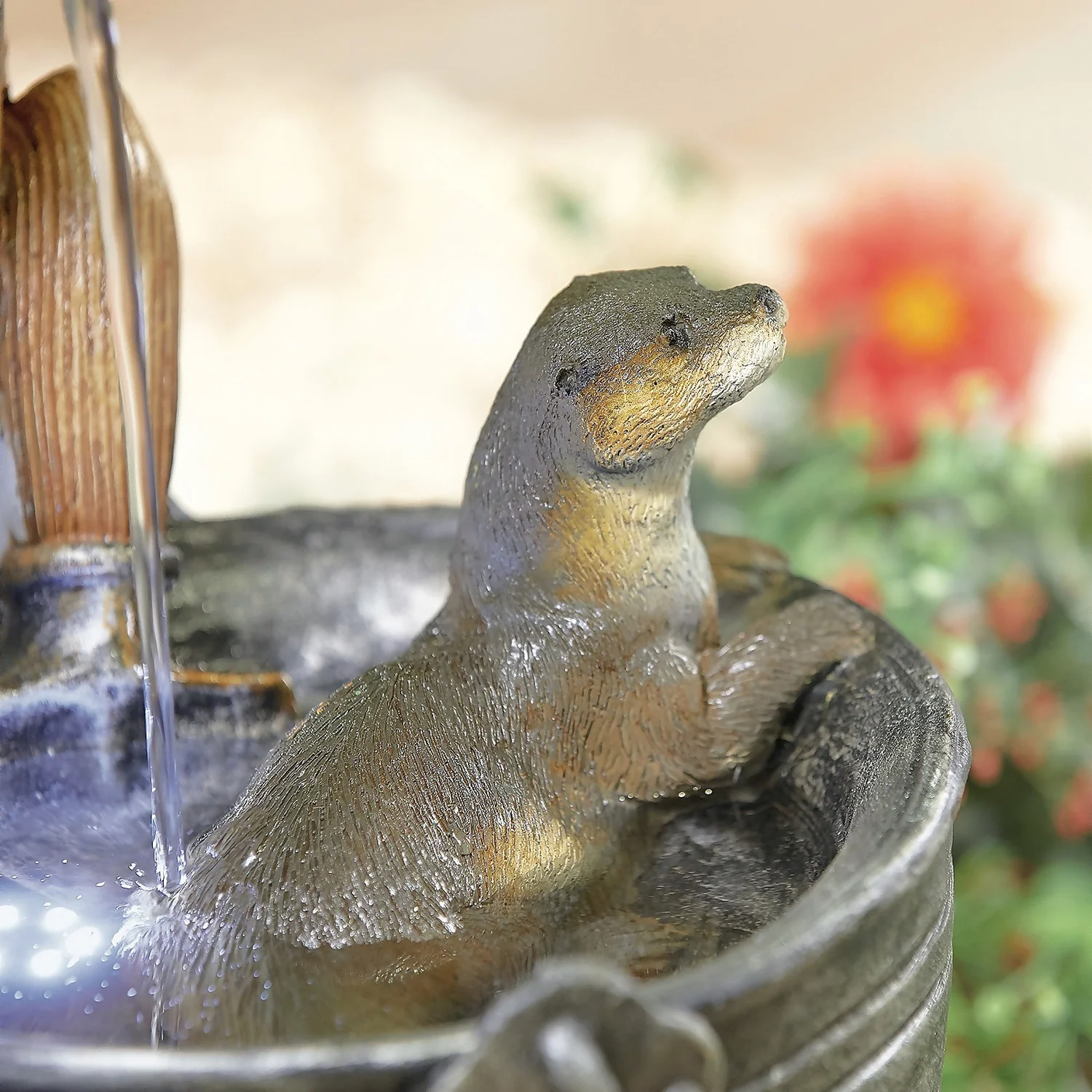 Stylish Fountain Playful Otters Water Feature With LEDs - Image 5