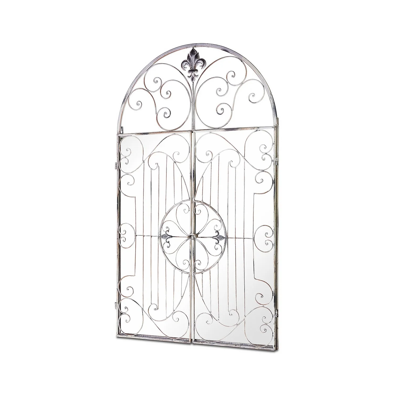 MirrorOutlet Metal Arched Decorative Window Opening Garden Mirror - 102x61cm