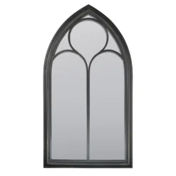 MirrorOutlet Black Somerley Chapel Arch Metal Garden Mirror - 112x61cm