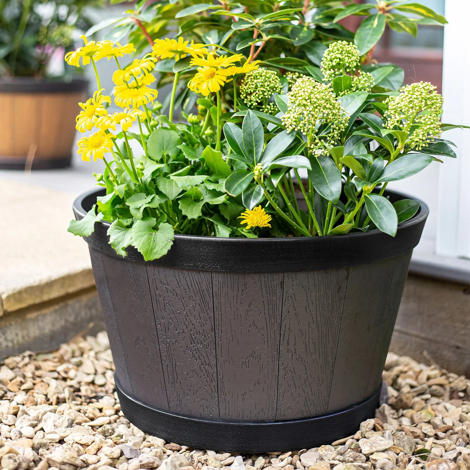 Banded Whiskey Barrel Planter - 39cm - Image 2