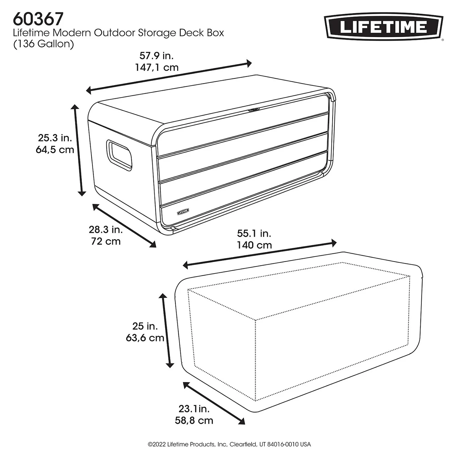 LIFETIME 515L Modern Outdoor Storage Deck Box - Rough-Cut Grey - Image 3