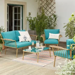Omari Metal Garden Sofa Set - Teal & Gold