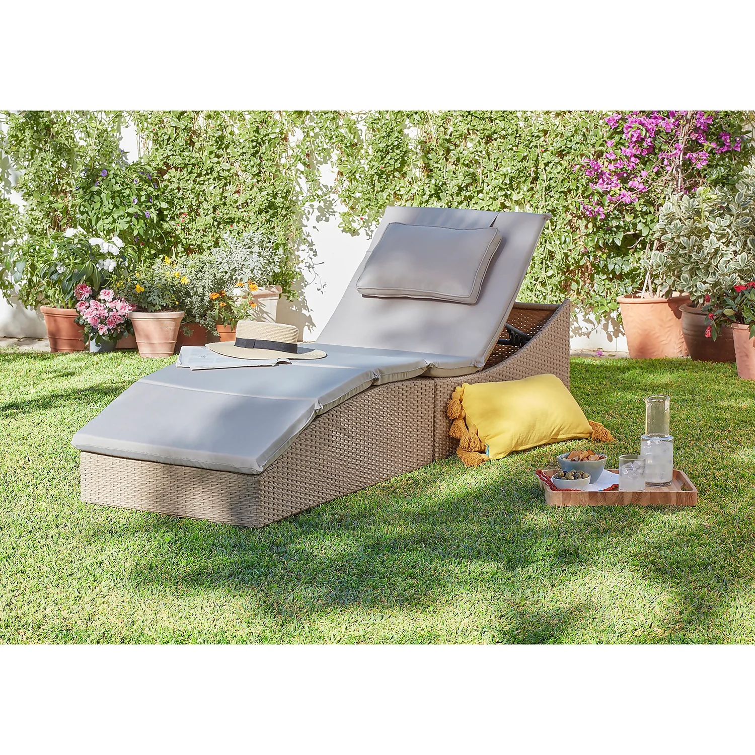 Natural Folding Rattan Sun Lounger - Image 3